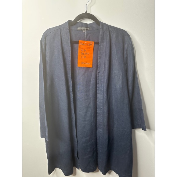 Preston & York Sweaters - Preston & York Navy Blue 100% Linen Open Front Cardigan Duster Size 16 NWT